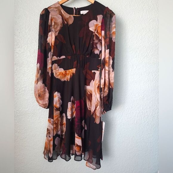 Calvin Klein fit and flare midi dress sheer sleeves lined new with tags size 2 - Picture 1 of 13